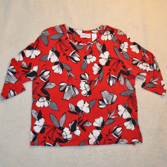 Alfred Dunner Red black white Floral Patterned blouse size L - Picture 1 of 13